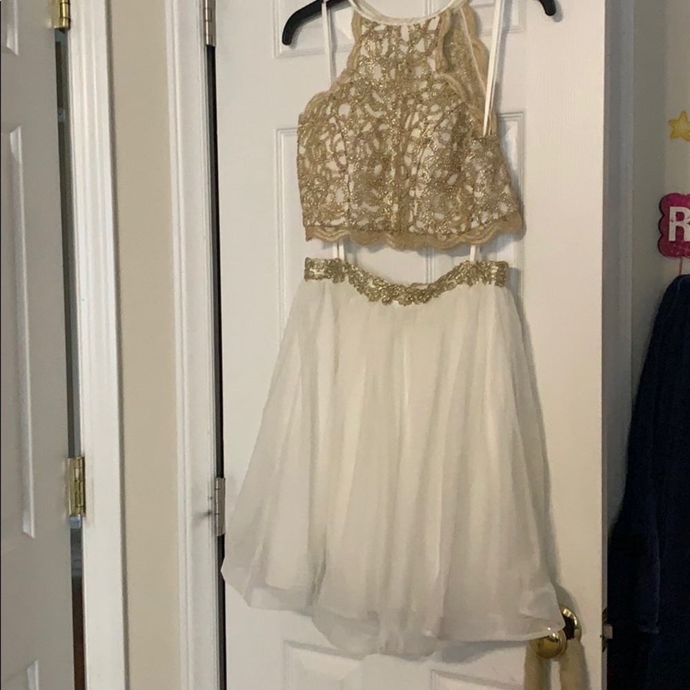 Gold and White Formal Two Piece Dress
